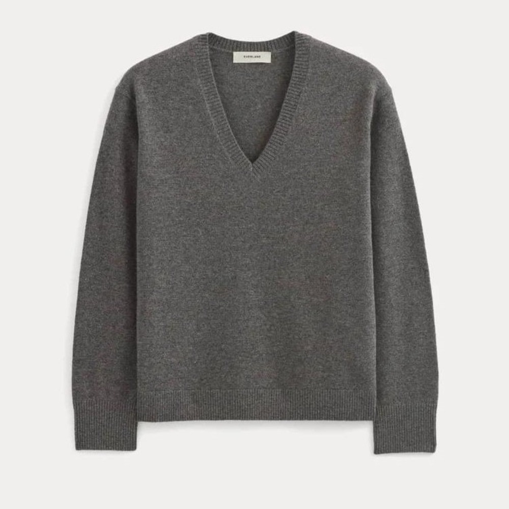 Everlane Classic V Cashmere Pullover Sweater Women XL Gray Thunder Neutral Cozy